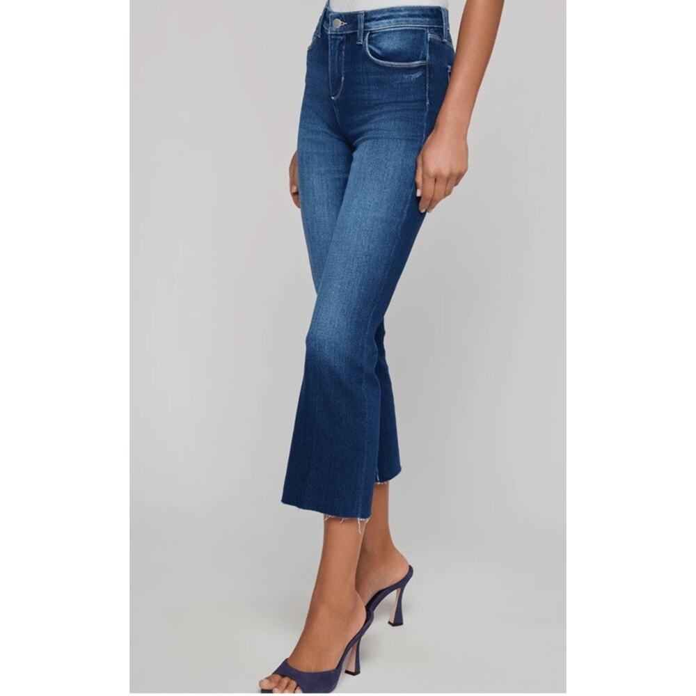 L’agence New Women’s Kendra Raw Hem High Rise Flare jeans Size 23 Blue P9
